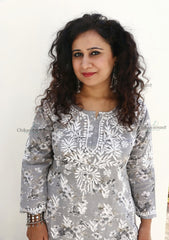 Maahi Grey Short Chikankari Kurti