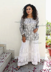 Maahi Grey Short Chikankari Kurti