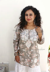 Maahi Grey Green Short Chikankari Kurti