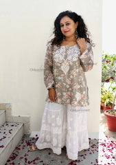 Maahi Grey Green Short Chikankari Kurti