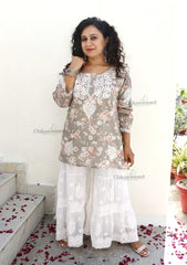 Maahi Grey Green Short Chikankari Kurti