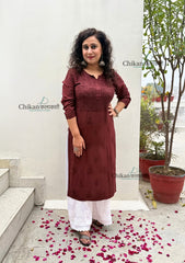 Malika Dark Brown Rayon Chikankari Kurti