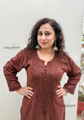 Mahira Cotton Chikankari Kurti Set - Brown