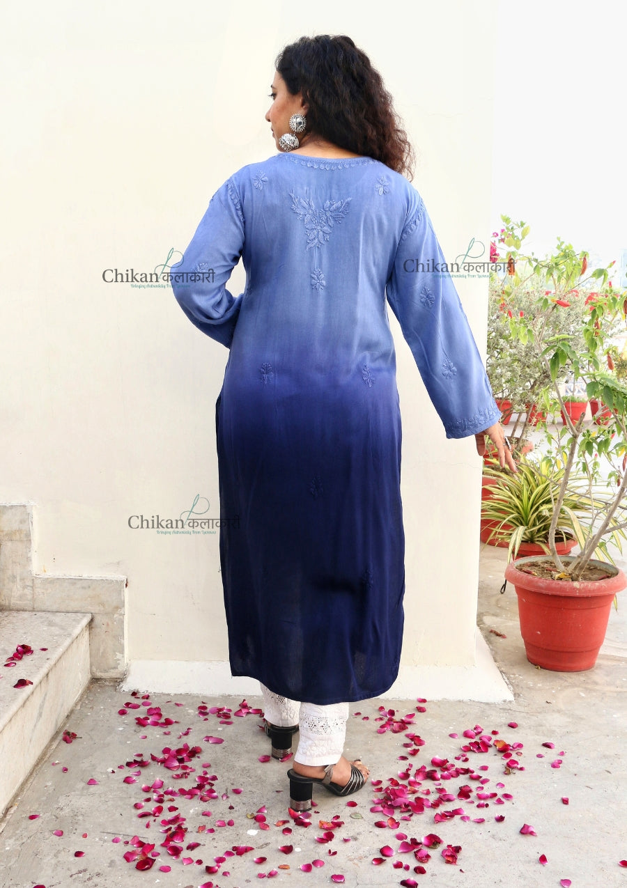 Malika Blue Rayon Chikankari Kurti