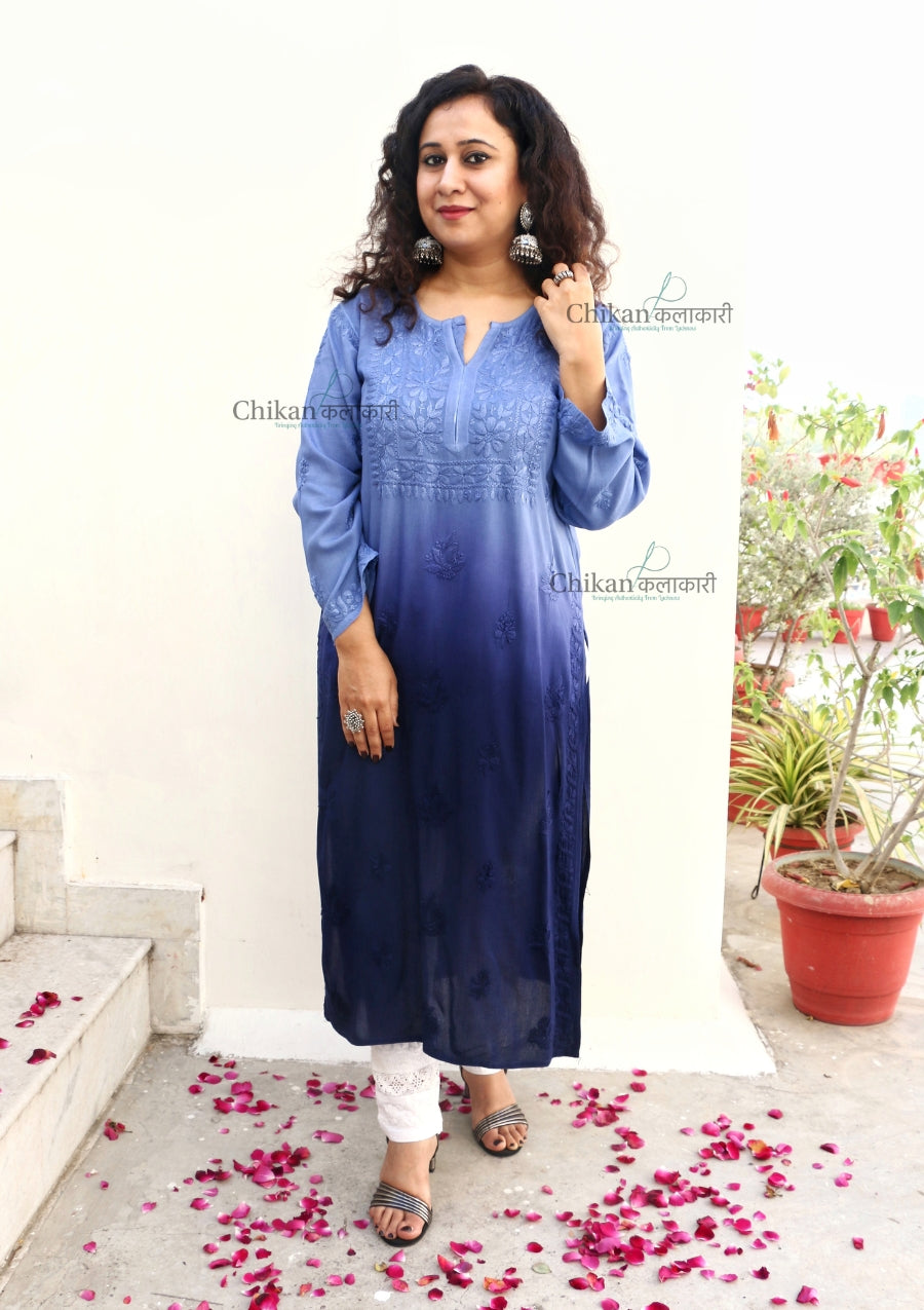 Malika Blue Rayon Chikankari Kurti