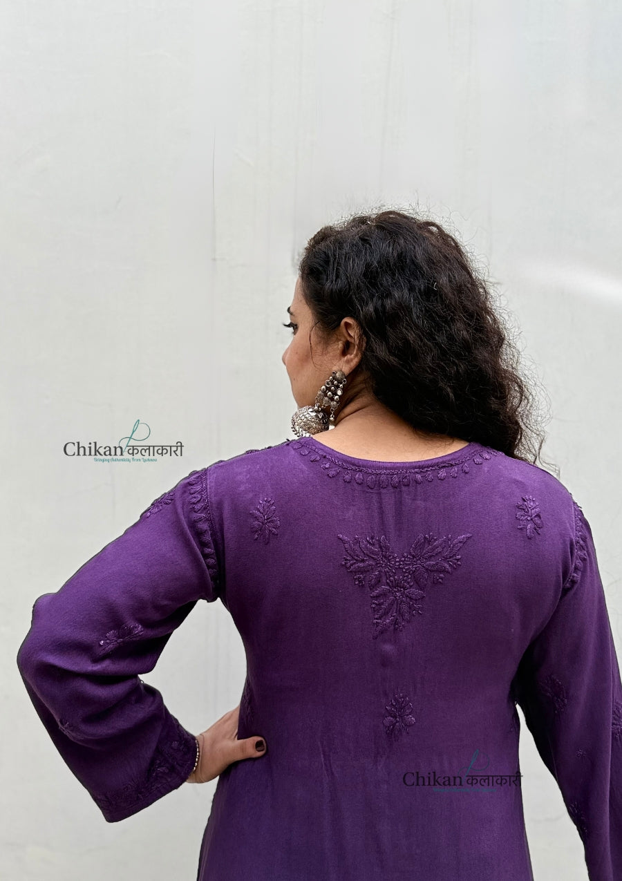 Malika Purple Rayon Chikankari Kurti