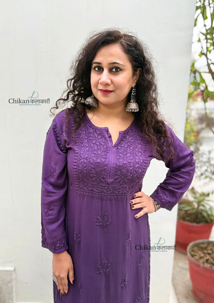 Malika Purple Rayon Chikankari Kurti