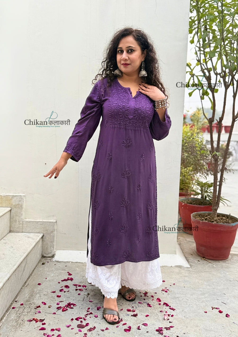 Malika Purple Rayon Chikankari Kurti