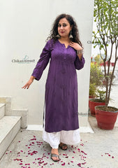 Malika Purple Rayon Chikankari Kurti