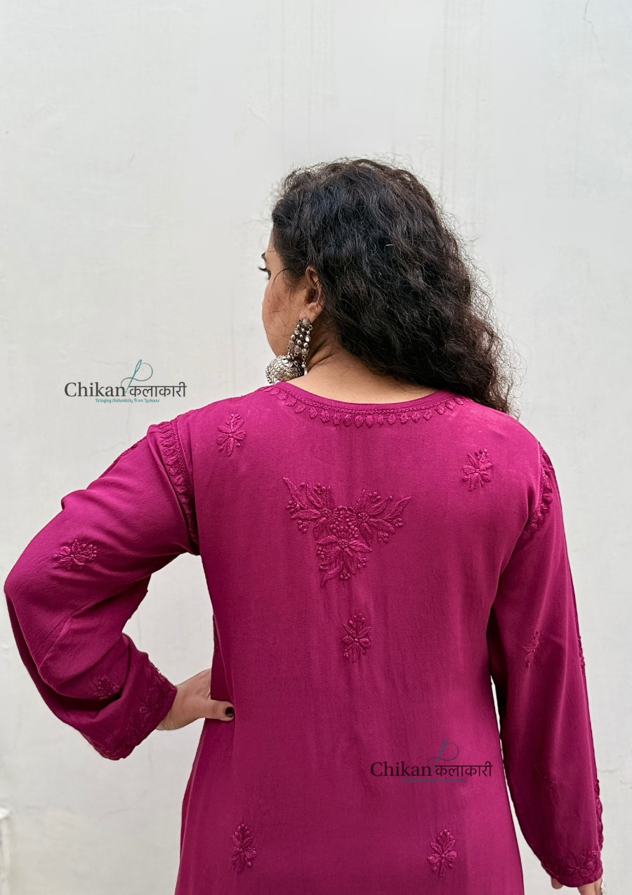 Malika Wine Rayon Chikankari Kurti