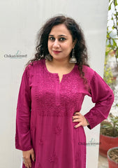 Malika Wine Rayon Chikankari Kurti