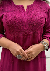 Malika Wine Rayon Chikankari Kurti