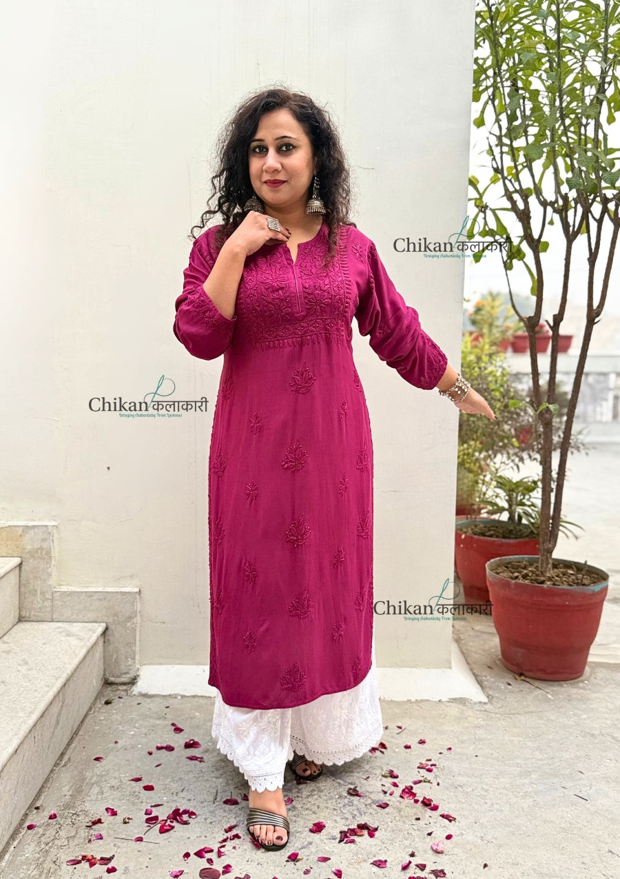 Malika Wine Rayon Chikankari Kurti