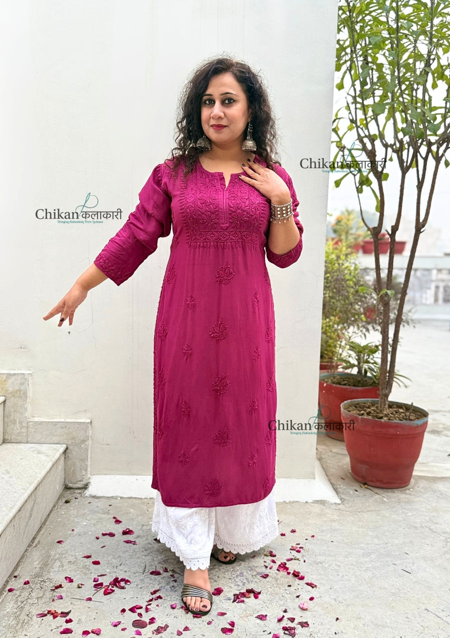 Malika Wine Rayon Chikankari Kurti