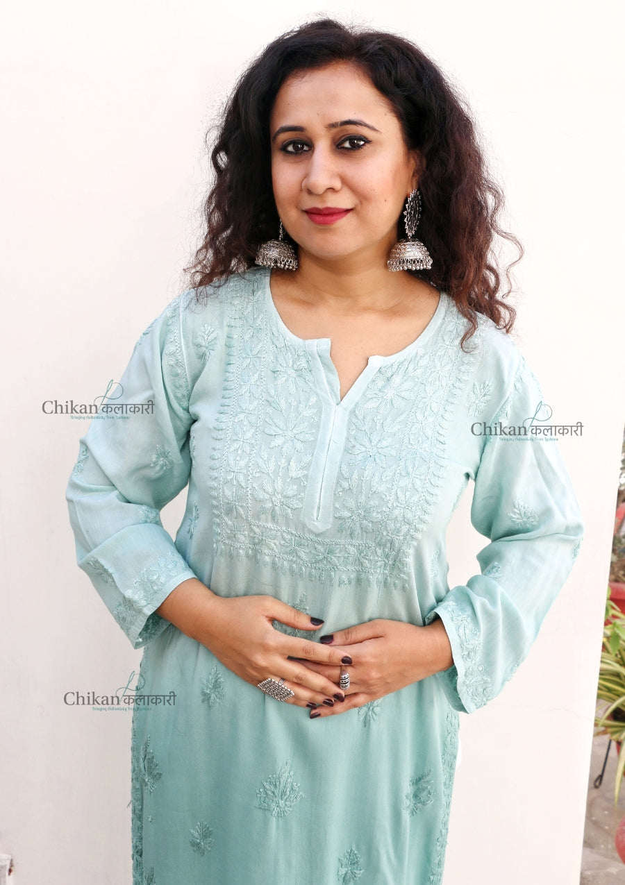 Malika Green Rayon Chikankari Kurti