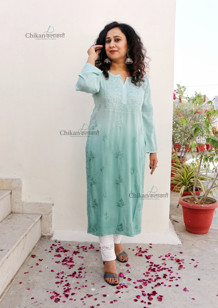 Malika Green Rayon Chikankari Kurti