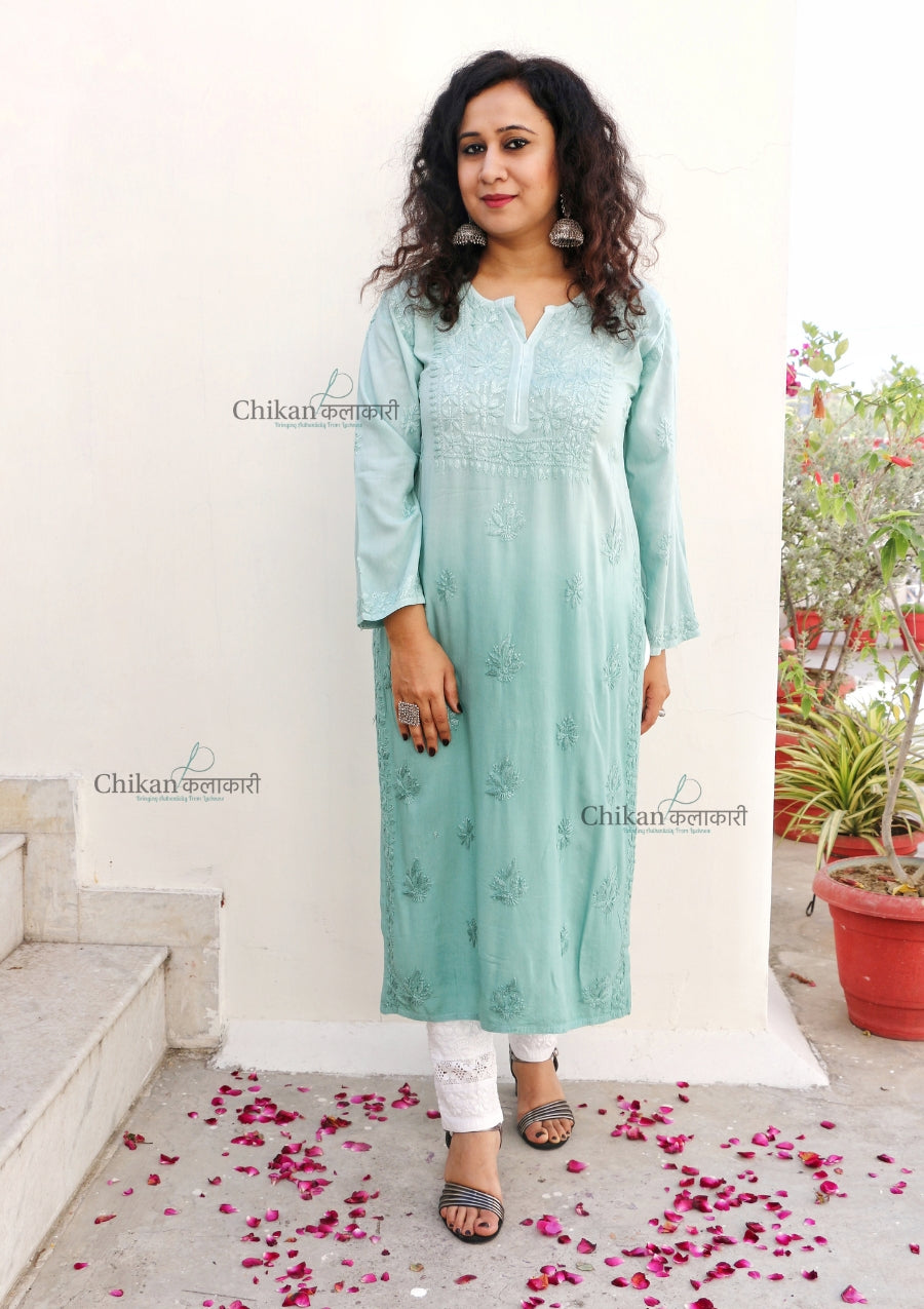 Malika Green Rayon Chikankari Kurti