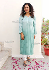 Malika Green Rayon Chikankari Kurti