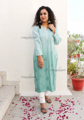 Malika Green Rayon Chikankari Kurti