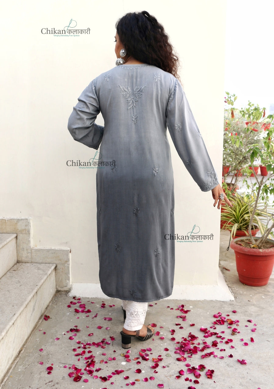 Malika Grey Rayon Chikankari Kurti