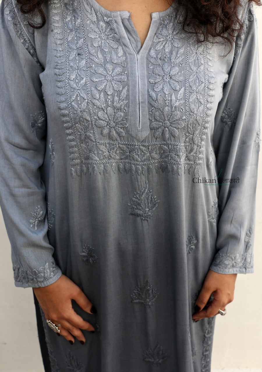 Malika Grey Rayon Chikankari Kurti