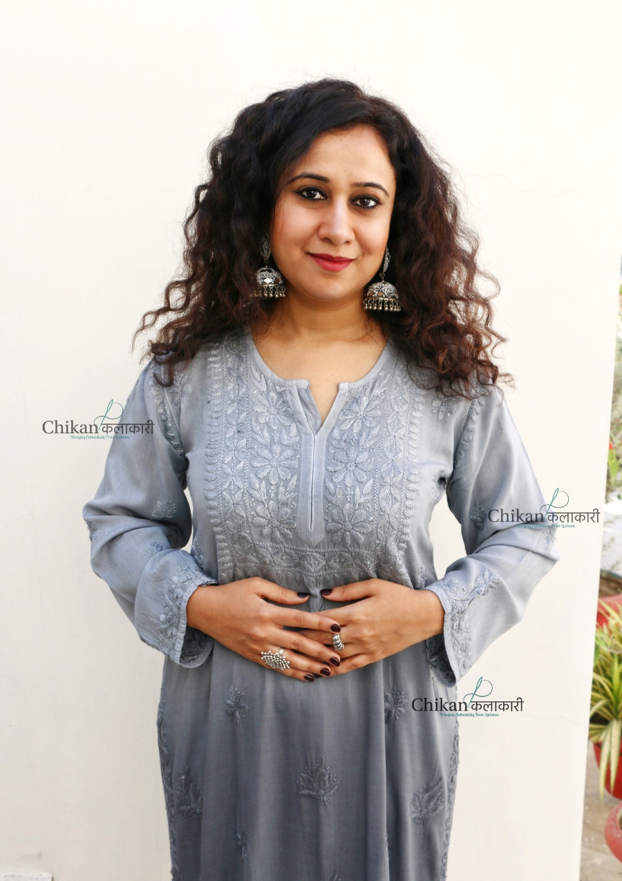 Malika Grey Rayon Chikankari Kurti