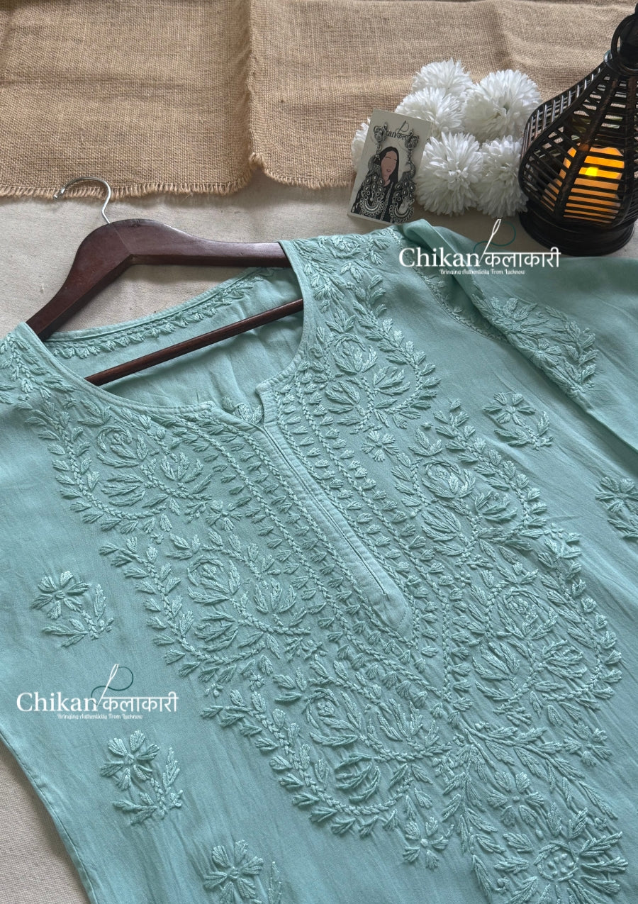 Malika Rayon Chikankari Kurti - English Green