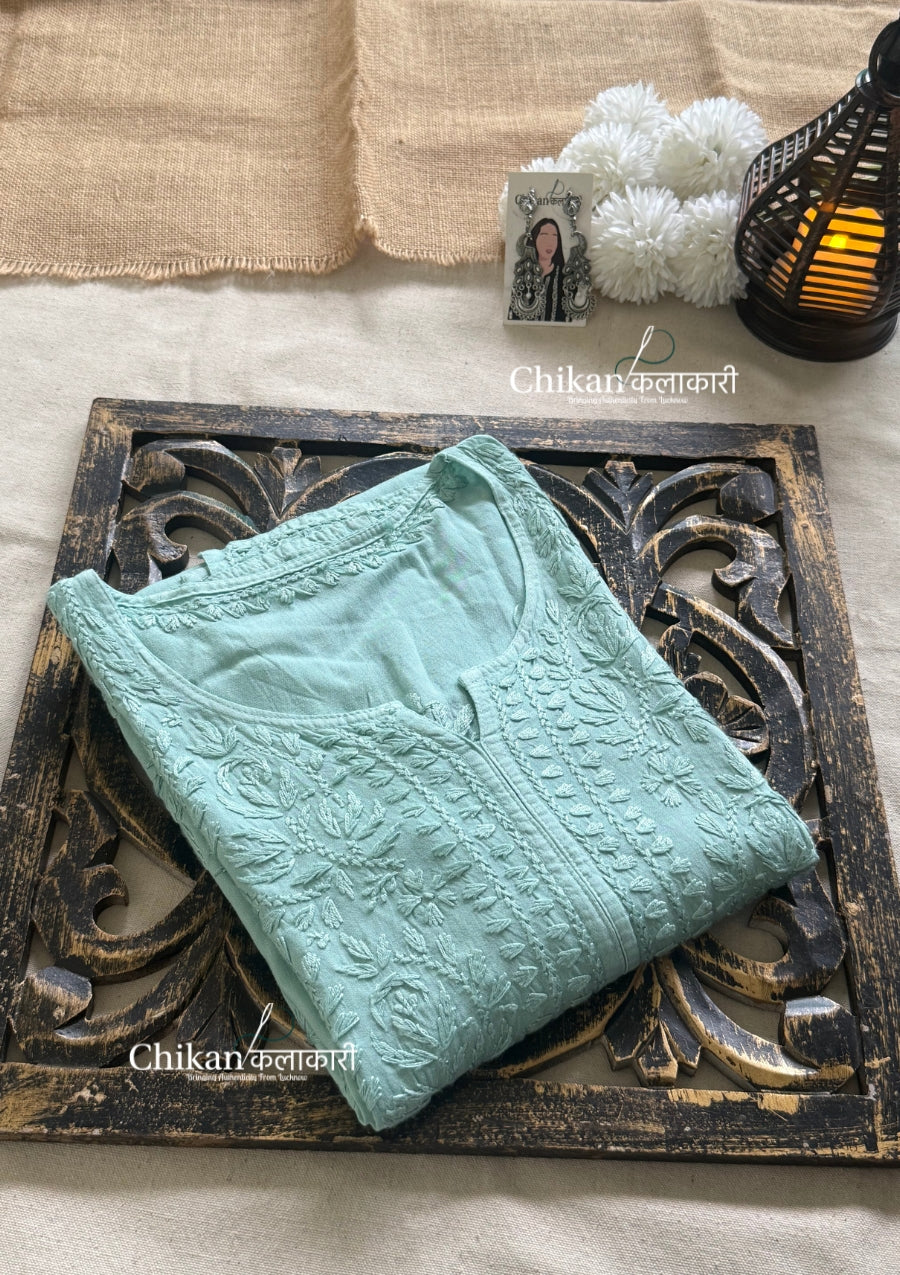 Malika Rayon Chikankari Kurti - English Green