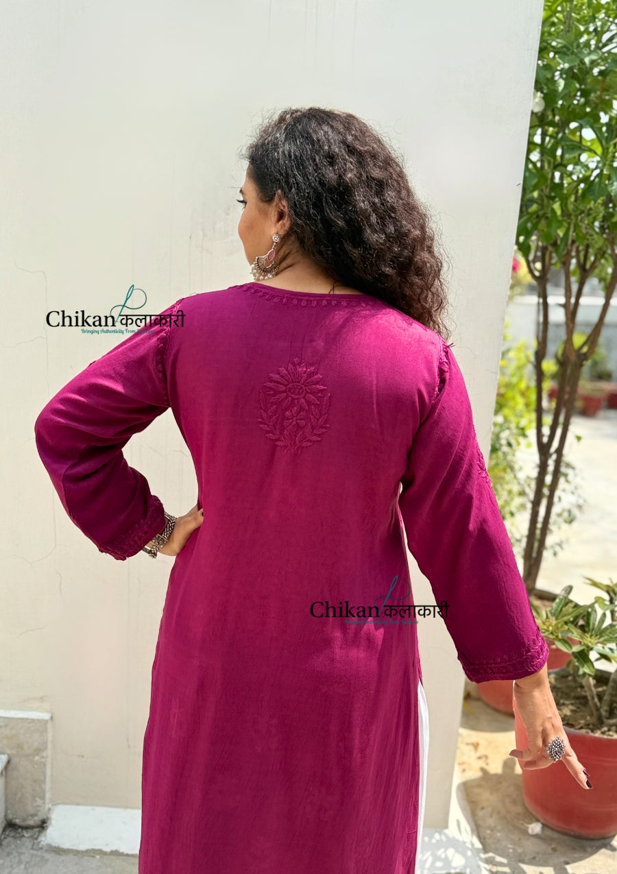 Malika Rayon Chikankari Kurti - Wine