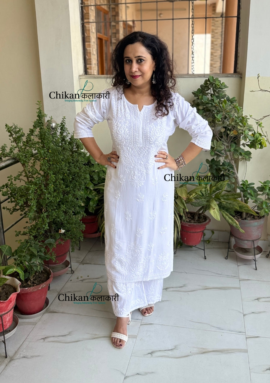 Malika Rayon White Chikankari Kurti