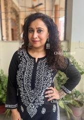 Malvika Cotton Chikankari Kurti - Black
