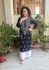Malvika Cotton Chikankari Kurti - Black
