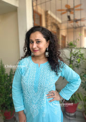 Malvika Cotton Chikankari Kurti - Light Blue