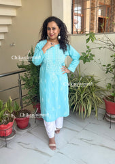 Malvika Cotton Chikankari Kurti - Light Blue