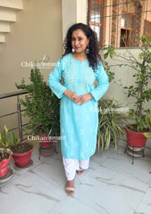 Malvika Cotton Chikankari Kurti - Light Blue