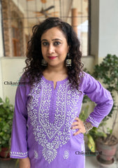 Malvika Cotton Chikankari Kurti - Lavender