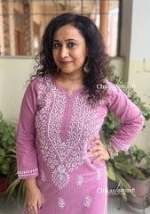 Malvika Cotton Chikankari Kurti - Mauve