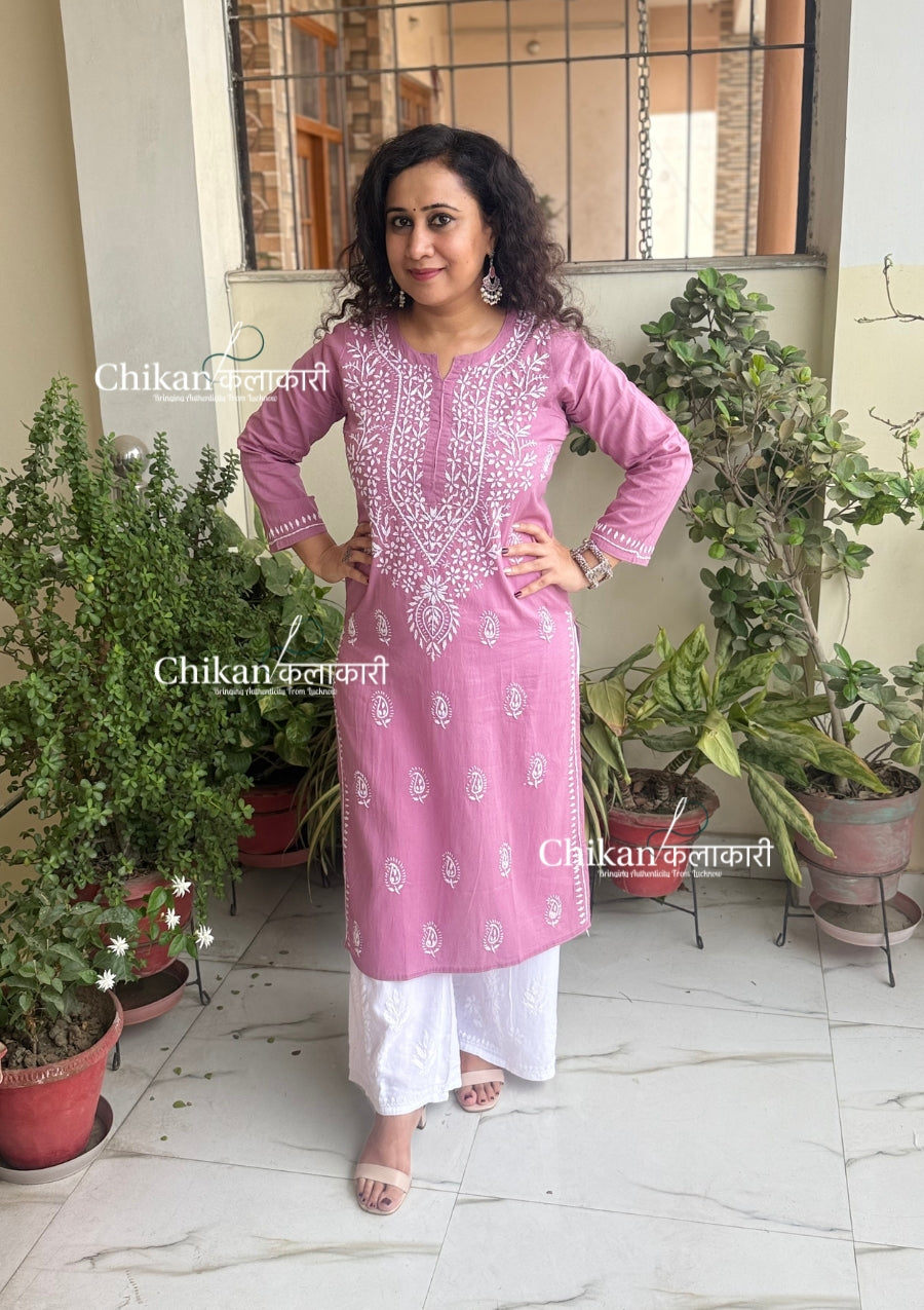 Malvika Cotton Chikankari Kurti - Mauve