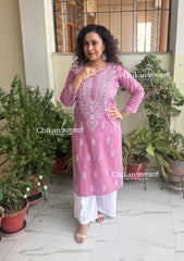 Malvika Cotton Chikankari Kurti - Mauve