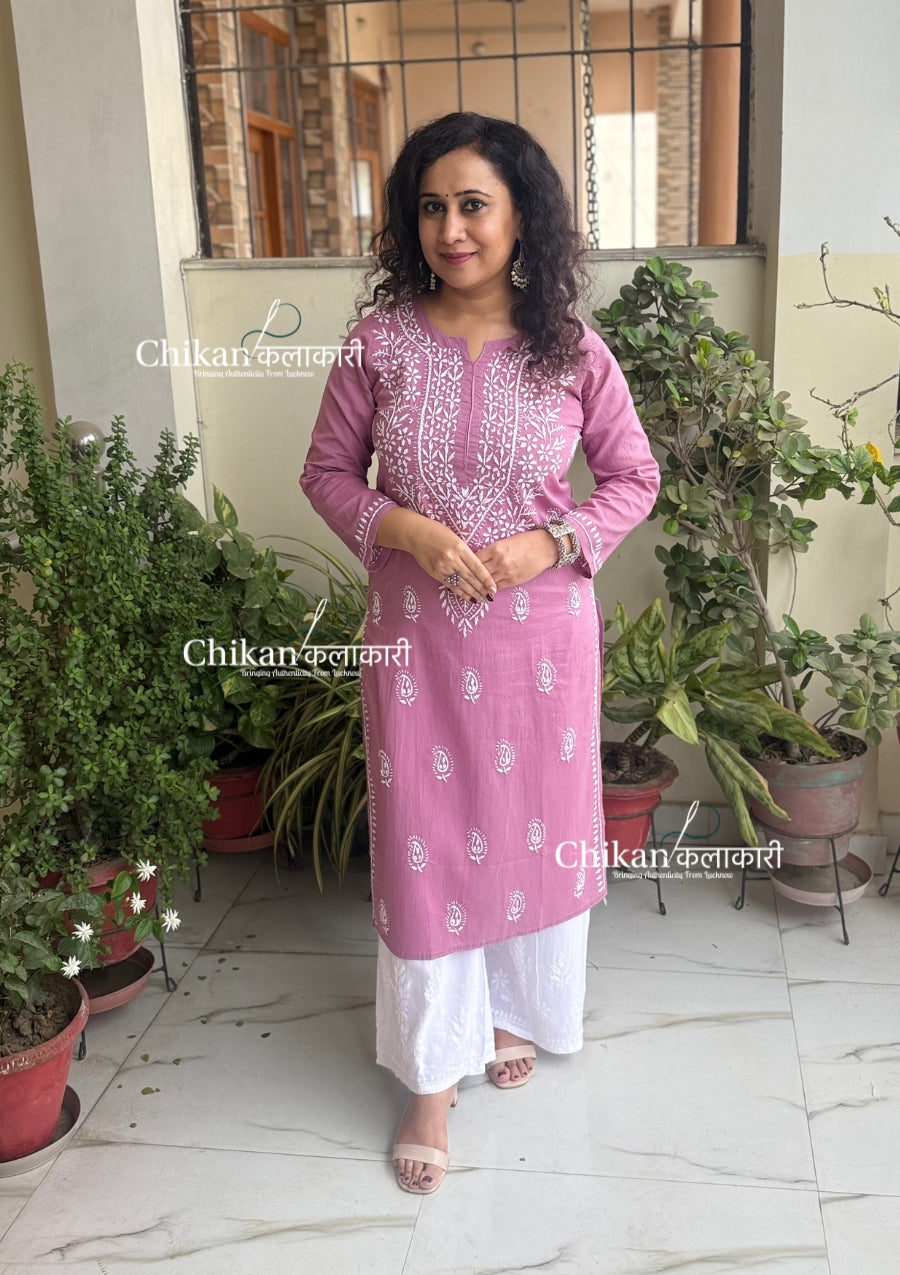 Malvika Cotton Chikankari Kurti - Mauve