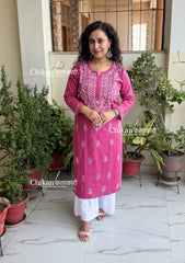 Malvika Cotton Chikankari Kurti - Mulberry Pink