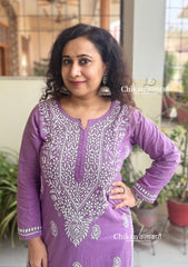 Malvika Cotton Chikankari Kurti - Purple