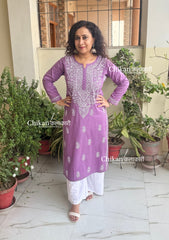 Malvika Cotton Chikankari Kurti - Purple