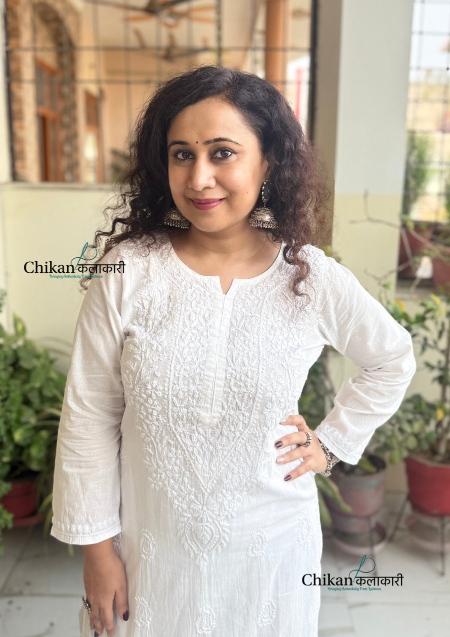 Malvika Cotton Chikankari Kurti - White