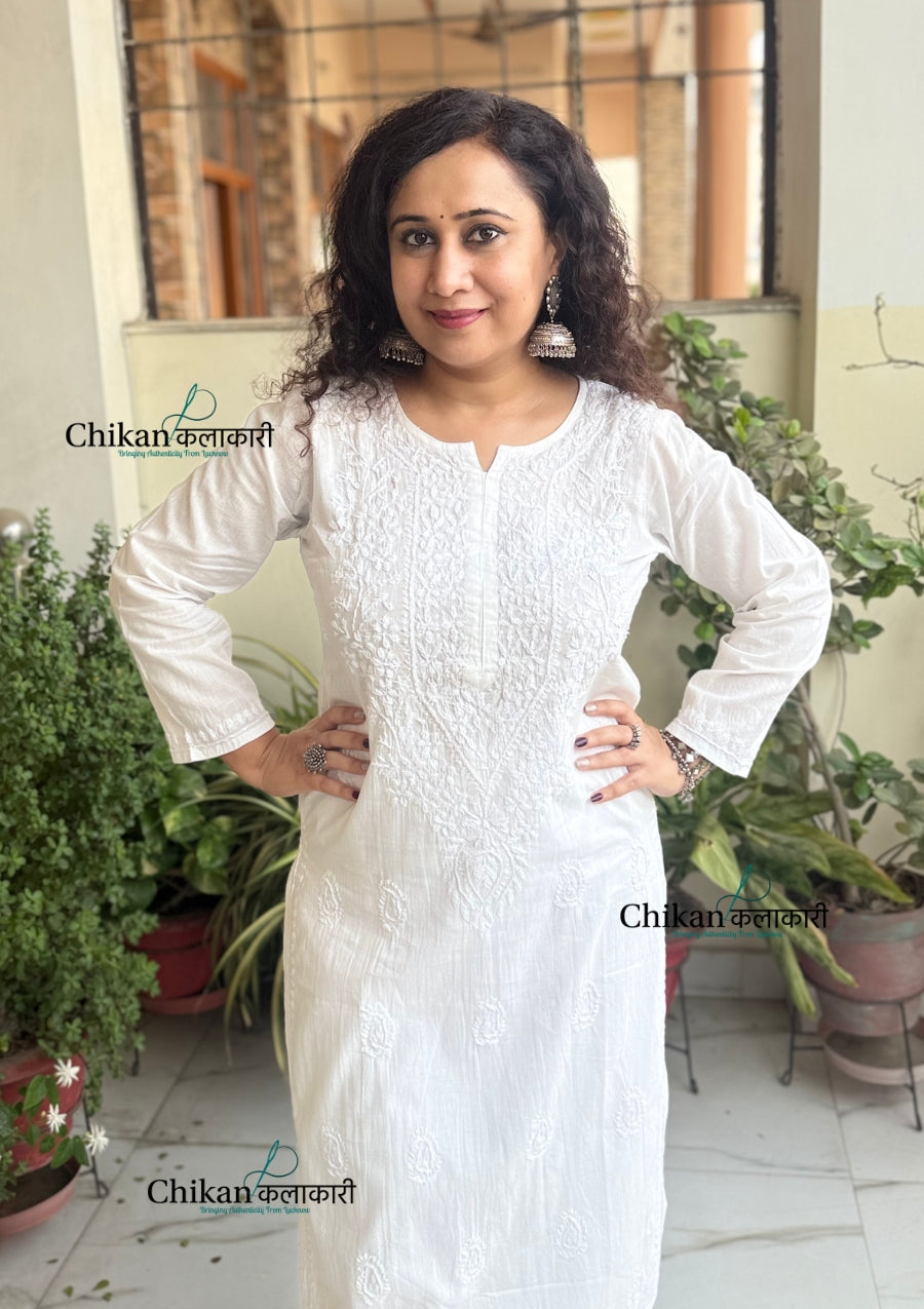 Malvika Cotton Chikankari Kurti - White