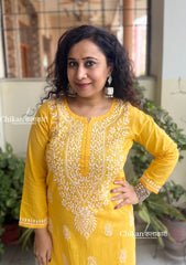 Malvika Cotton Chikankari Kurti - Yellow