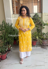 Malvika Cotton Chikankari Kurti - Yellow