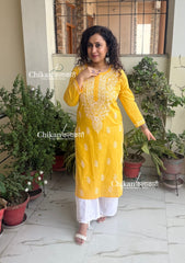 Malvika Cotton Chikankari Kurti - Yellow