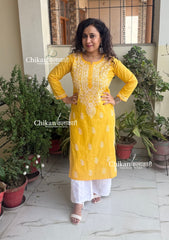 Malvika Cotton Chikankari Kurti - Yellow