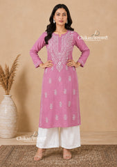 Malvika Cotton Chikankari Kurti - Mauve